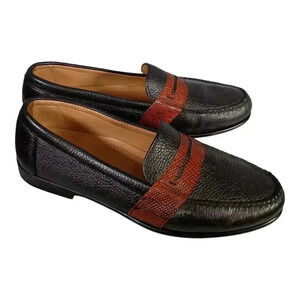 Alan Payne Penny Loafers Genuine Deer Pebbled Leather Shoes Black Brown Mens 8.5